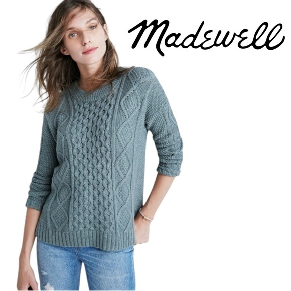 Madewell Classic Cable Knit Pullover Sweater Sage Green Size Small - Picture 1 of 15
